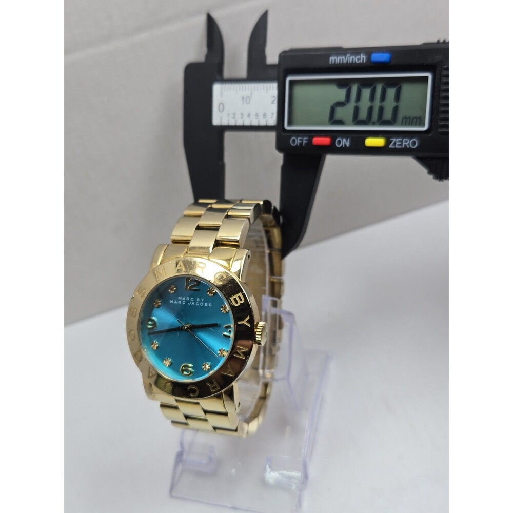 Marc Jacobs Amy Aqua Blue Gold Tone Womens 36mm Dress Watch Classic New Battery - Picture 6 of 14